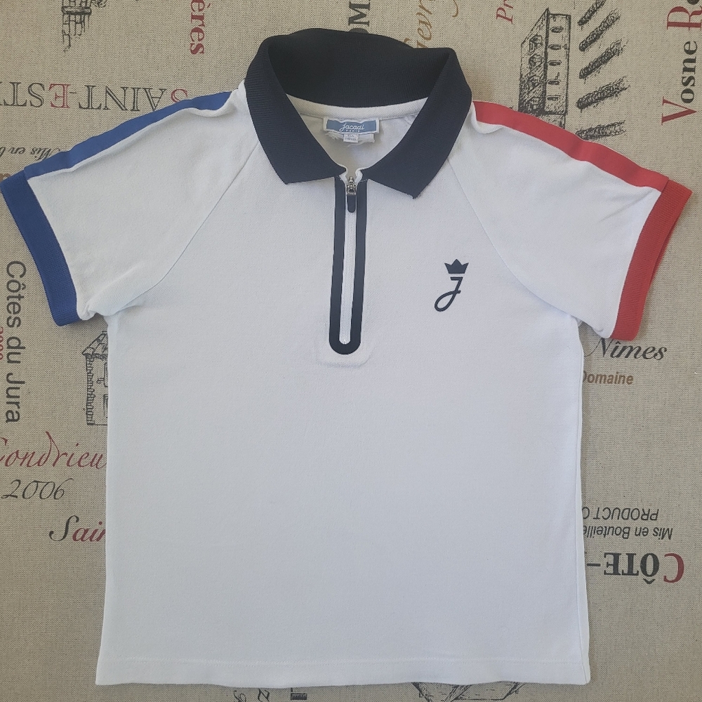Jacadi Kids White Polo Shirt with Dark Blue Collar